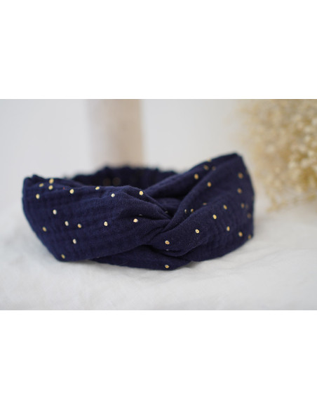 Bandeau Lina Bleu Marine à pois dorés