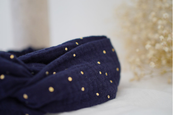 Bandeau Lina Bleu Marine à pois dorés