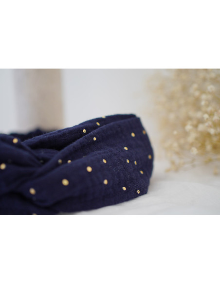 Bandeau Lina Bleu Marine à pois dorés