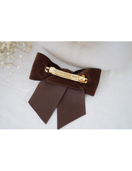 hair clip bow Alma Velours Chocolat