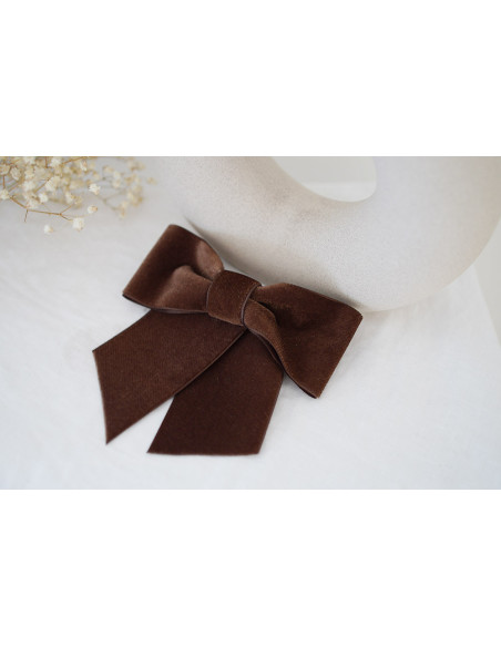 hair clip bow Alma Velours Chocolat