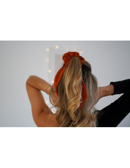 scrunchie Ribbon Lina Rouille with gold polka dots