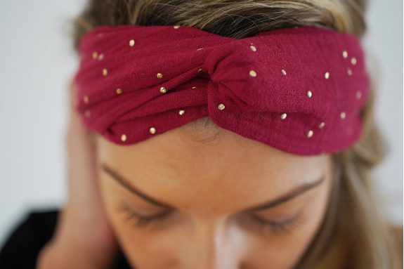 Bandeau Lina Rouge Grenat à pois dorés