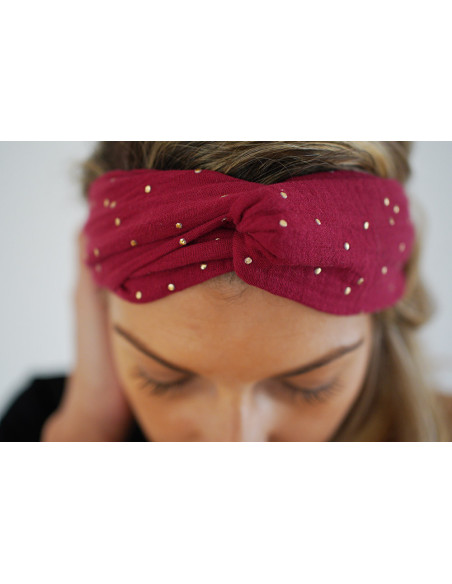 headband Lina Garnet red with gold polka dots