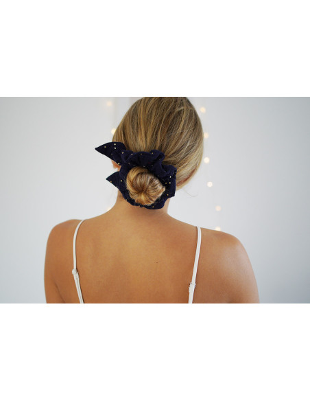 scrunchie bow Ivy Navy Blue with Gold Polka Dots
