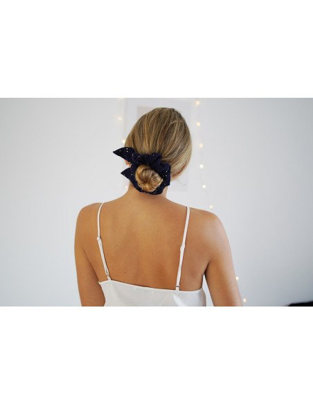 scrunchie bow Ivy Navy Blue with Gold Polka Dots