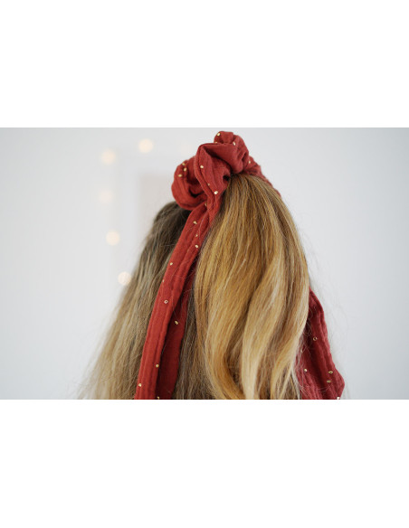 Chouchou Ruban Lina Tomette à pois dorés