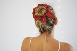scrunchie bow Ivy Tomette with Golden Polka Dots 2