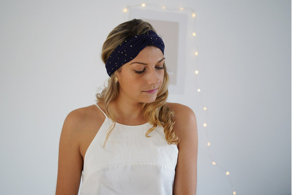 Bandeau Lina Bleu Marine à pois dorés