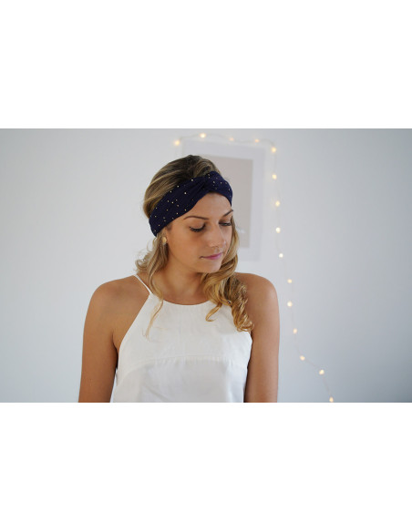 Bandeau Lina Bleu Marine à pois dorés