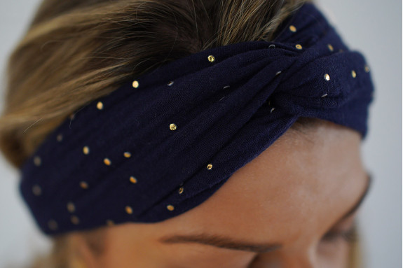 Bandeau Lina Bleu Marine à pois dorés