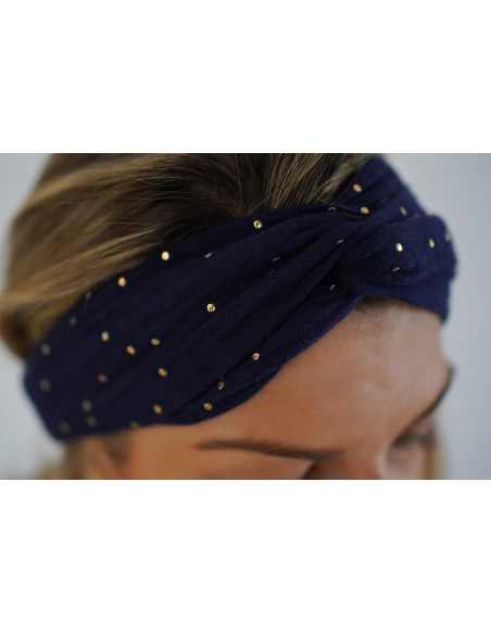 Bandeau Lina Bleu Marine à pois dorés