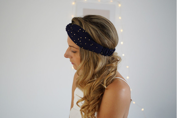 Bandeau Lina Bleu Marine à pois dorés