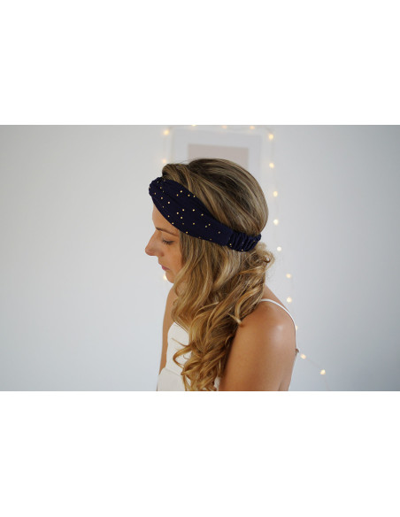 Bandeau Lina Bleu Marine à pois dorés