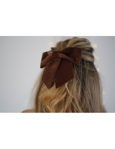 hair clip bow Alma Velours Chocolat