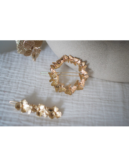 Barrette Joséphine Ronde Fleurs Dorées