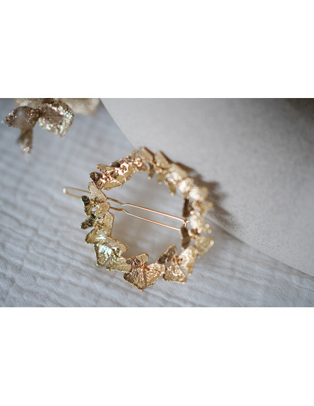 Barrette Joséphine Ronde Fleurs Dorées