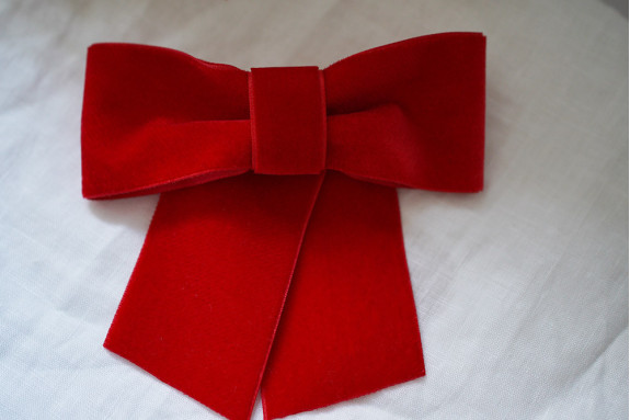 Barrette Nœud Alma Velours Rouge Vermillon