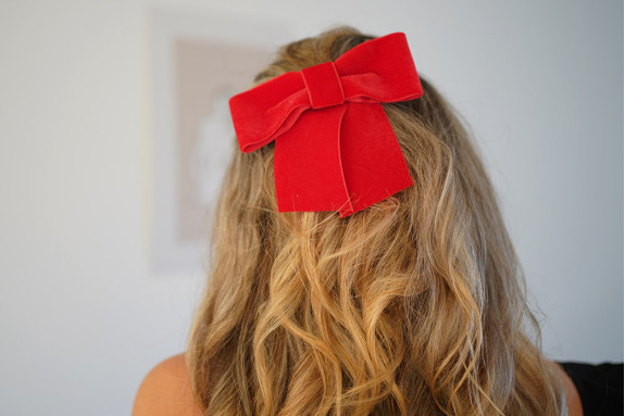 Barrette Nœud Alma Velours Rouge Vermillon