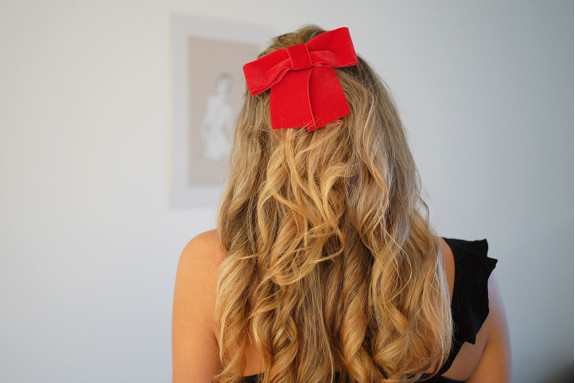 Barrette Nœud Alma Velours Rouge Vermillon