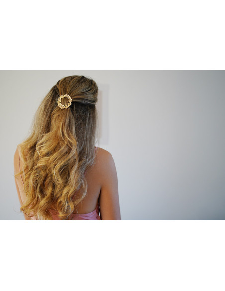 Barrette Joséphine Ronde Fleurs Dorées