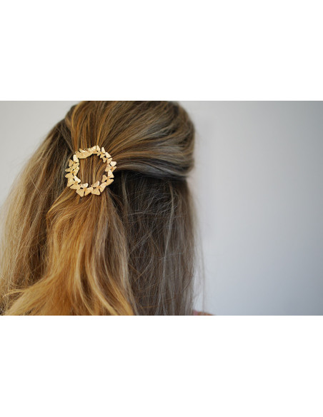 Barrette Joséphine Ronde Fleurs Dorées
