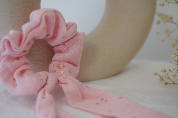 Chouchou Ruban Enfant Ivana Rose thé et doré