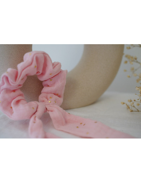 Chouchou Ruban Enfant Ivana Rose thé et doré