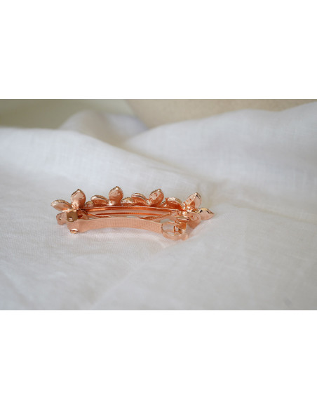 Barrette Edelweiss fleurs rose gold perles nacrées et strass argentés