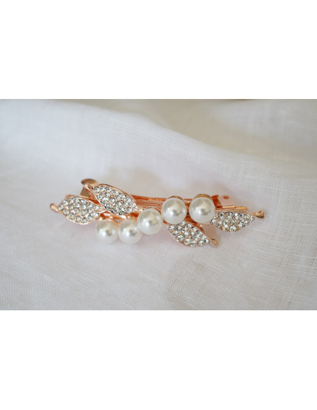 Barrette Amaya perles nacrées et strass argentés rose gold