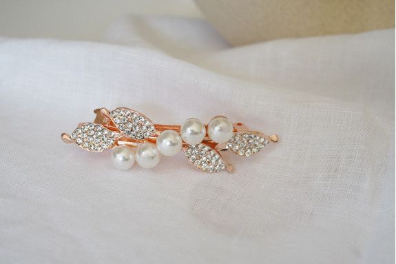 hair clip Amaya Pearly Beads and Silver Rhinestones Rose Gold