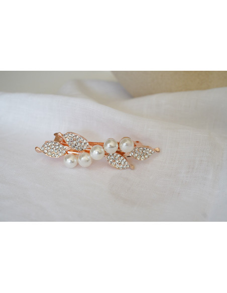 Barrette Amaya perles nacrées et strass argentés rose gold
