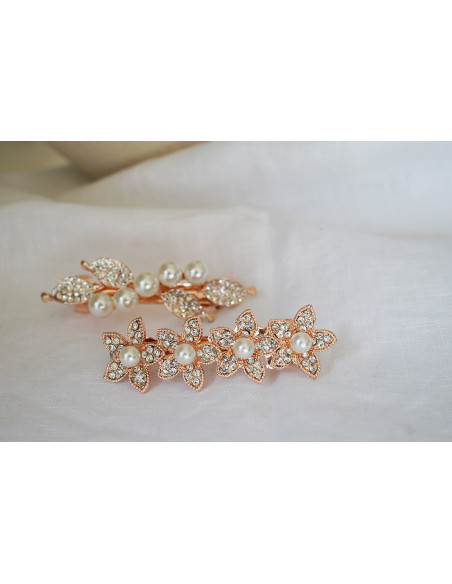 Barrette Amaya perles nacrées et strass argentés rose gold