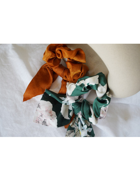 Chouchou Noeud Dahlia femme Vert à Fleurs