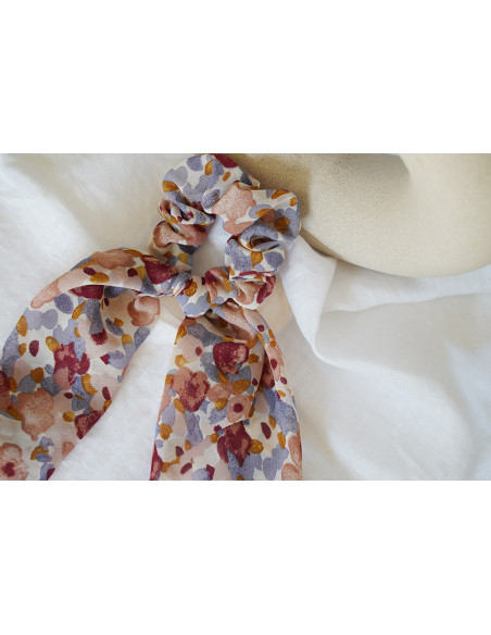 Chouchou Ruban femme Léoline Blanc à Imprimé Floral