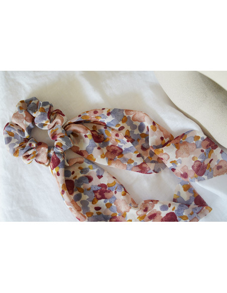 Chouchou Ruban femme Léoline Blanc à Imprimé Floral