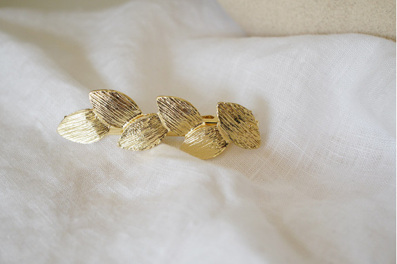 Barrette Myrtille Feuilles Dorées