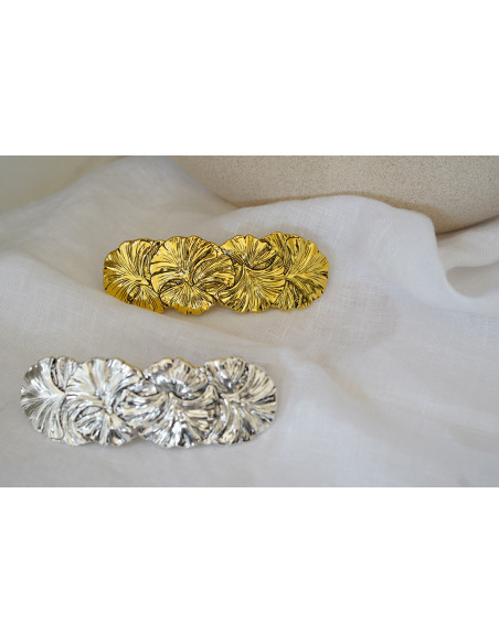 Barrette Salomé Série de Feuilles Argentées