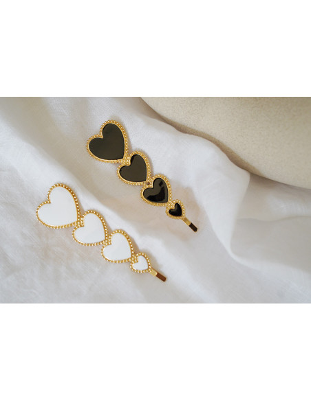 Barrette Valentina dorée Petits Cœurs Noirs