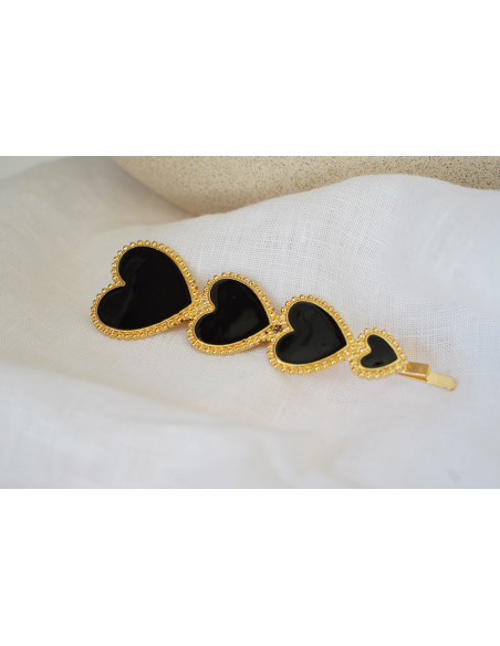 Barrette Valentina dorée Petits Cœurs Noirs