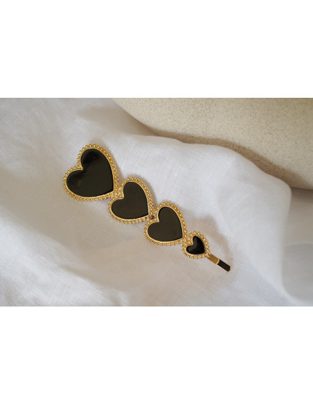 Barrette Valentina dorée Petits Cœurs Noirs