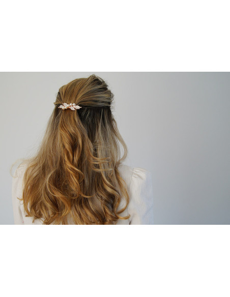 Barrette Amaya perles nacrées et strass argentés rose gold
