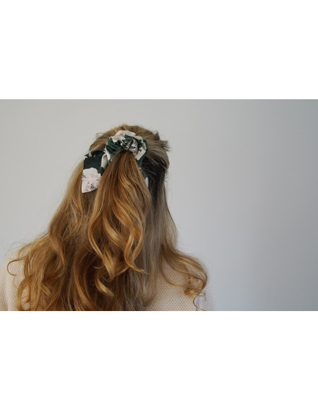 Chouchou Noeud Dahlia femme Vert à Fleurs