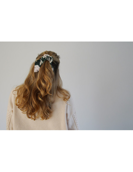 Chouchou Noeud Dahlia femme Vert à Fleurs