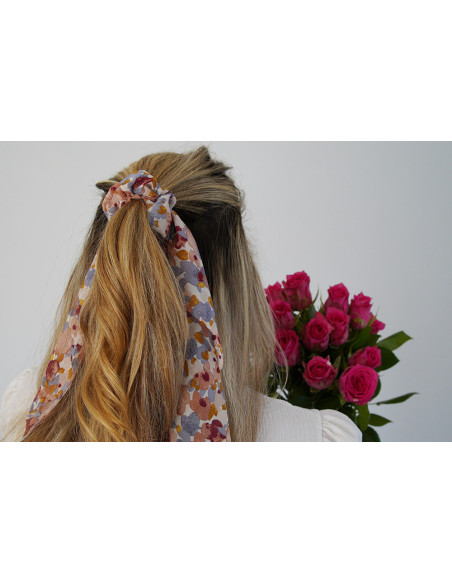 Chouchou Ruban femme Léoline Blanc à Imprimé Floral