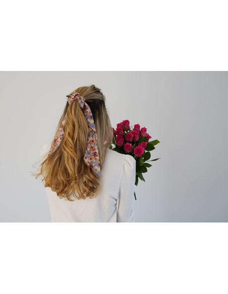 Chouchou Ruban femme Léoline Blanc à Imprimé Floral