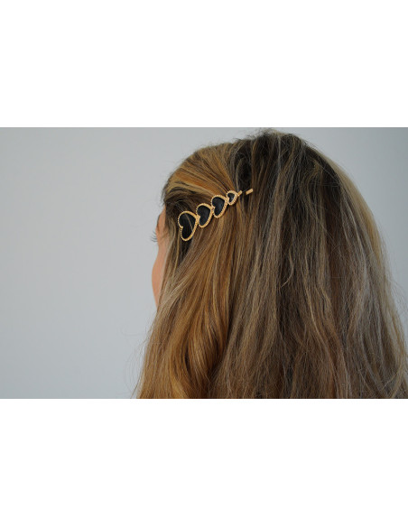 Barrette Valentina dorée Petits Cœurs Noirs