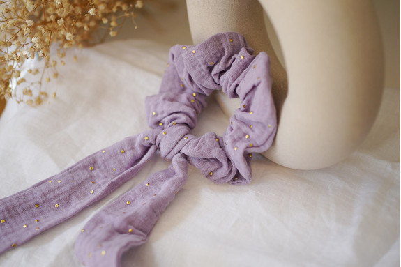 Chouchou Ruban Lina Lilas et Doré