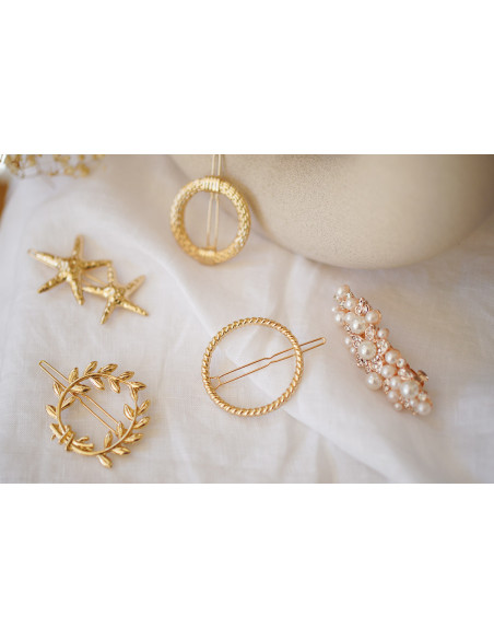 Barrette Lise Perles Nacrées et Strass Argentés Rose Gold