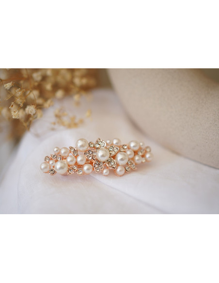 Barrette Lise Perles Nacrées et Strass Argentés Rose Gold